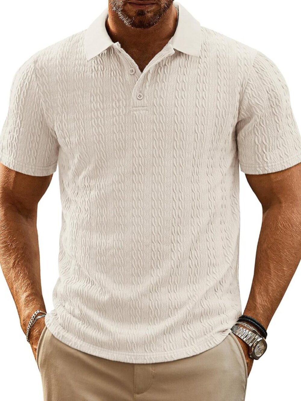 Men's Light Apricot Polo Shirts Short Sleeve Summer Golf Shirts Vacation Fit